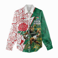 Personalized South Africa and England Rugby Women Casual Shirt Springboks Mascot With Red Rose