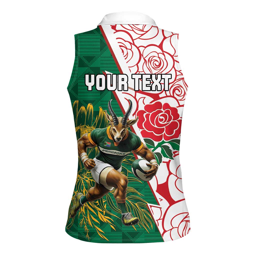 Personalized South Africa and England Rugby Women Sleeveless Polo Shirt Springboks Mascot With Red Rose