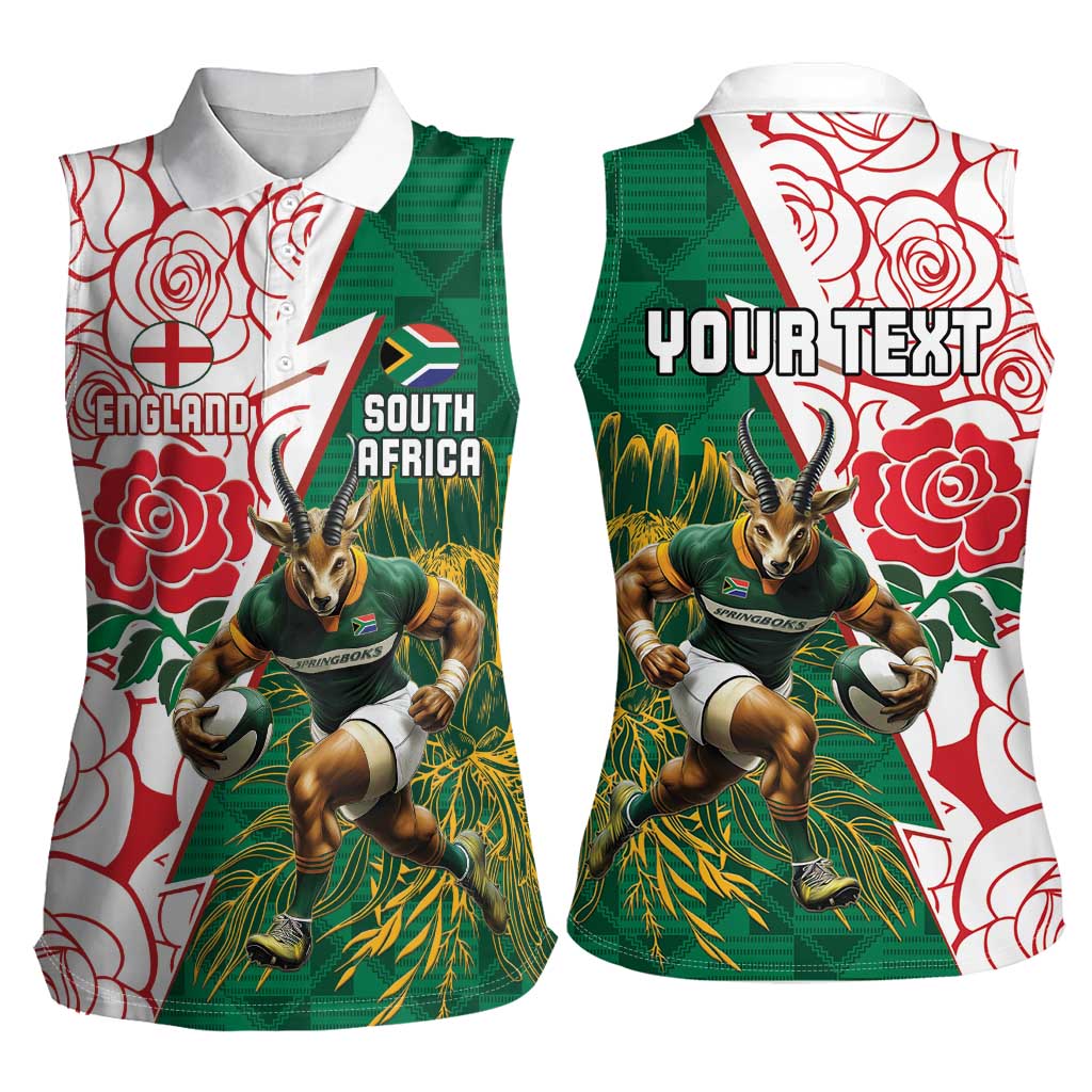Personalized South Africa and England Rugby Women Sleeveless Polo Shirt Springboks Mascot With Red Rose