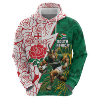 Personalized South Africa and England Rugby Zip Hoodie Springboks Mascot With Red Rose