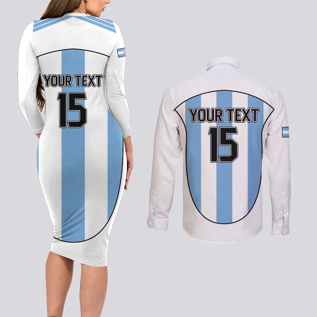 Custom Argentina Football Couples Matching Long Sleeve Bodycon Dress and Long Sleeve Button Shirt Vamos Vamos Argentina