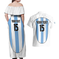 Custom Argentina Football Couples Matching Off Shoulder Maxi Dress and Hawaiian Shirt Vamos Vamos Argentina