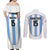 Custom Argentina Football Couples Matching Off Shoulder Maxi Dress and Long Sleeve Button Shirt Vamos Vamos Argentina