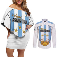 Custom Argentina Football Couples Matching Off Shoulder Short Dress and Long Sleeve Button Shirt Vamos Vamos Argentina