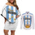 Custom Argentina Football Couples Matching Off Shoulder Short Dress and Long Sleeve Button Shirt Vamos Vamos Argentina