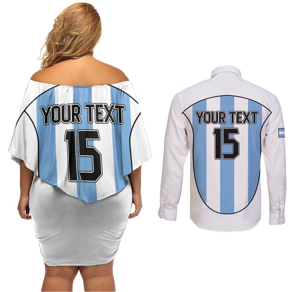 Custom Argentina Football Couples Matching Off Shoulder Short Dress and Long Sleeve Button Shirt Vamos Vamos Argentina