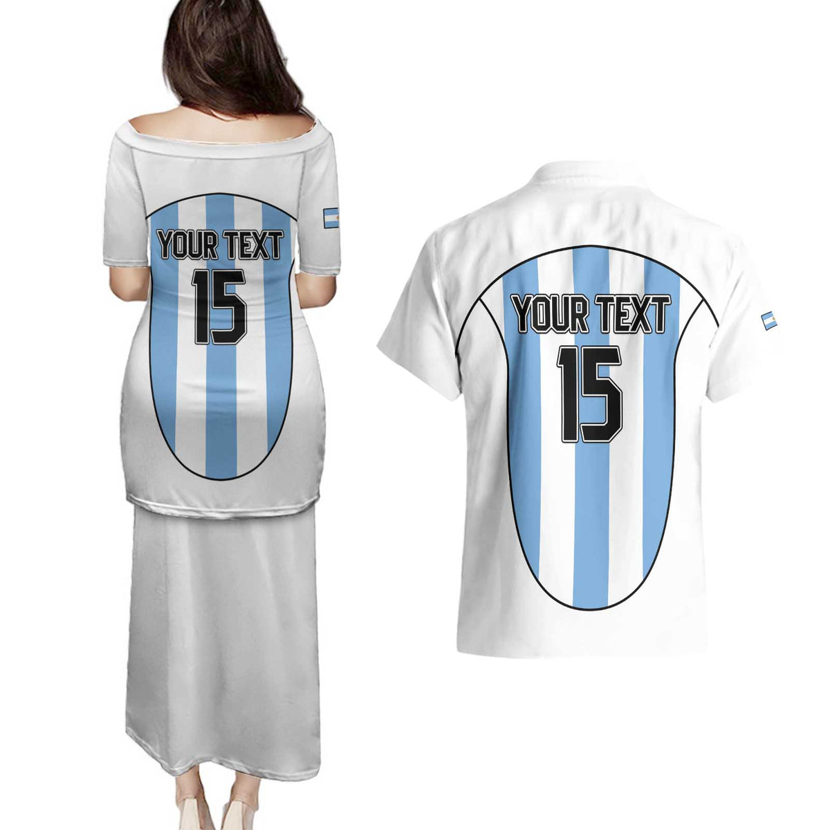 Custom Argentina Football Couples Matching Puletasi and Hawaiian Shirt Vamos Vamos Argentina