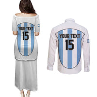 Custom Argentina Football Couples Matching Puletasi and Long Sleeve Button Shirt Vamos Vamos Argentina