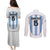 Custom Argentina Football Couples Matching Puletasi and Long Sleeve Button Shirt Vamos Vamos Argentina