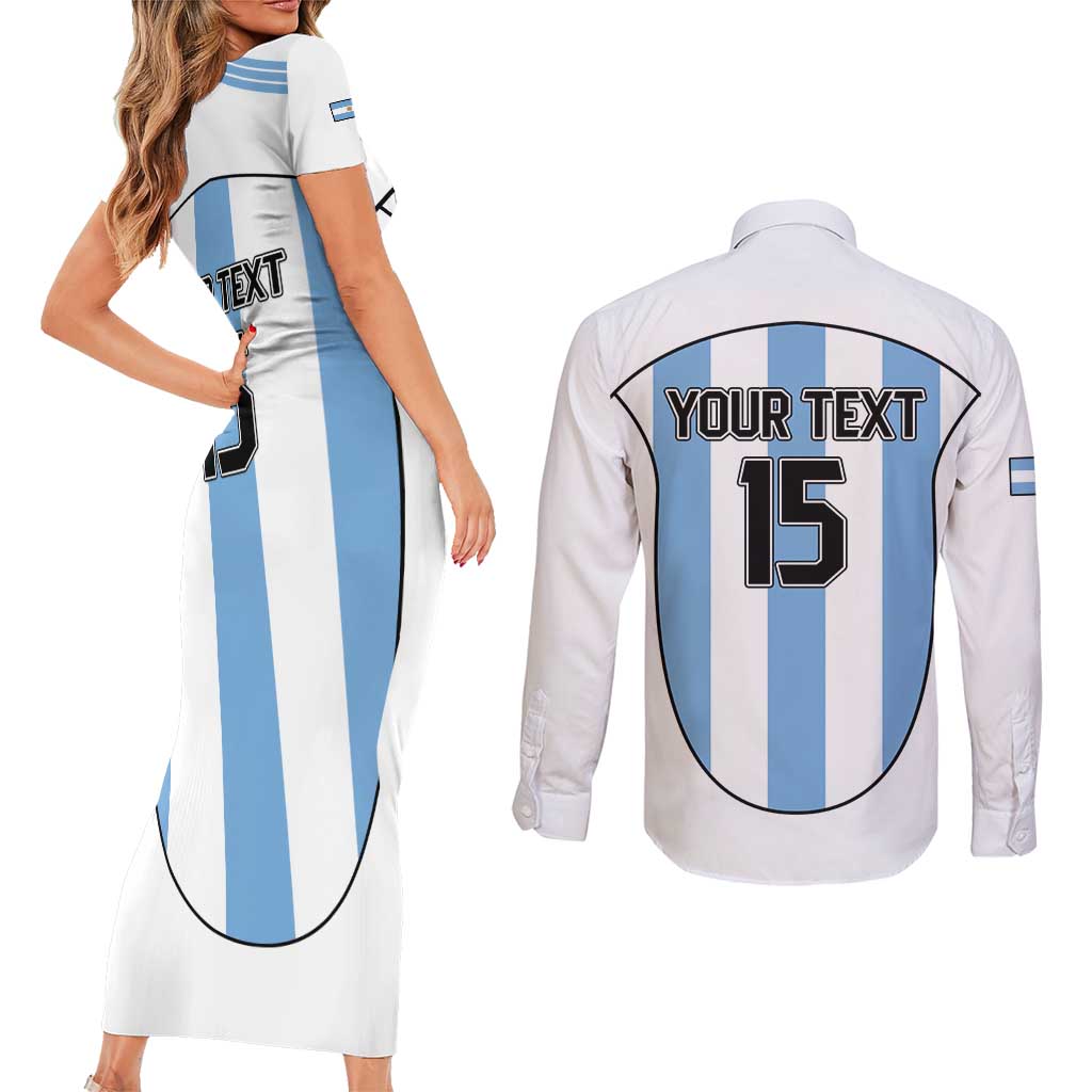 Custom Argentina Football Couples Matching Short Sleeve Bodycon Dress and Long Sleeve Button Shirt Vamos Vamos Argentina