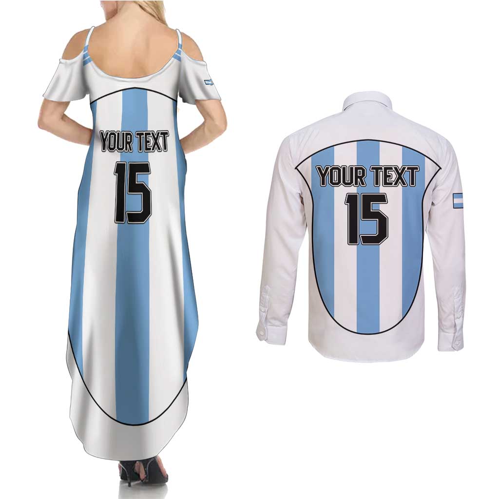 Custom Argentina Football Couples Matching Summer Maxi Dress and Long Sleeve Button Shirt Vamos Vamos Argentina