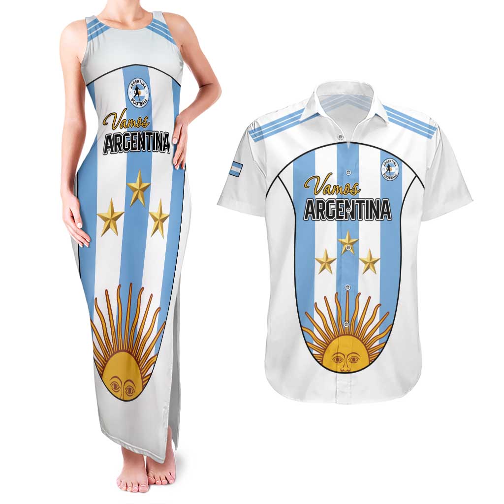 Custom Argentina Football Couples Matching Tank Maxi Dress and Hawaiian Shirt Vamos Vamos Argentina