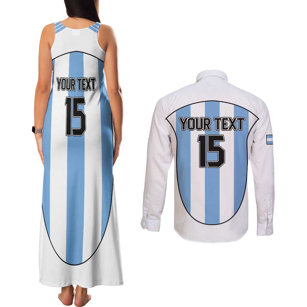 Custom Argentina Football Couples Matching Tank Maxi Dress and Long Sleeve Button Shirt Vamos Vamos Argentina