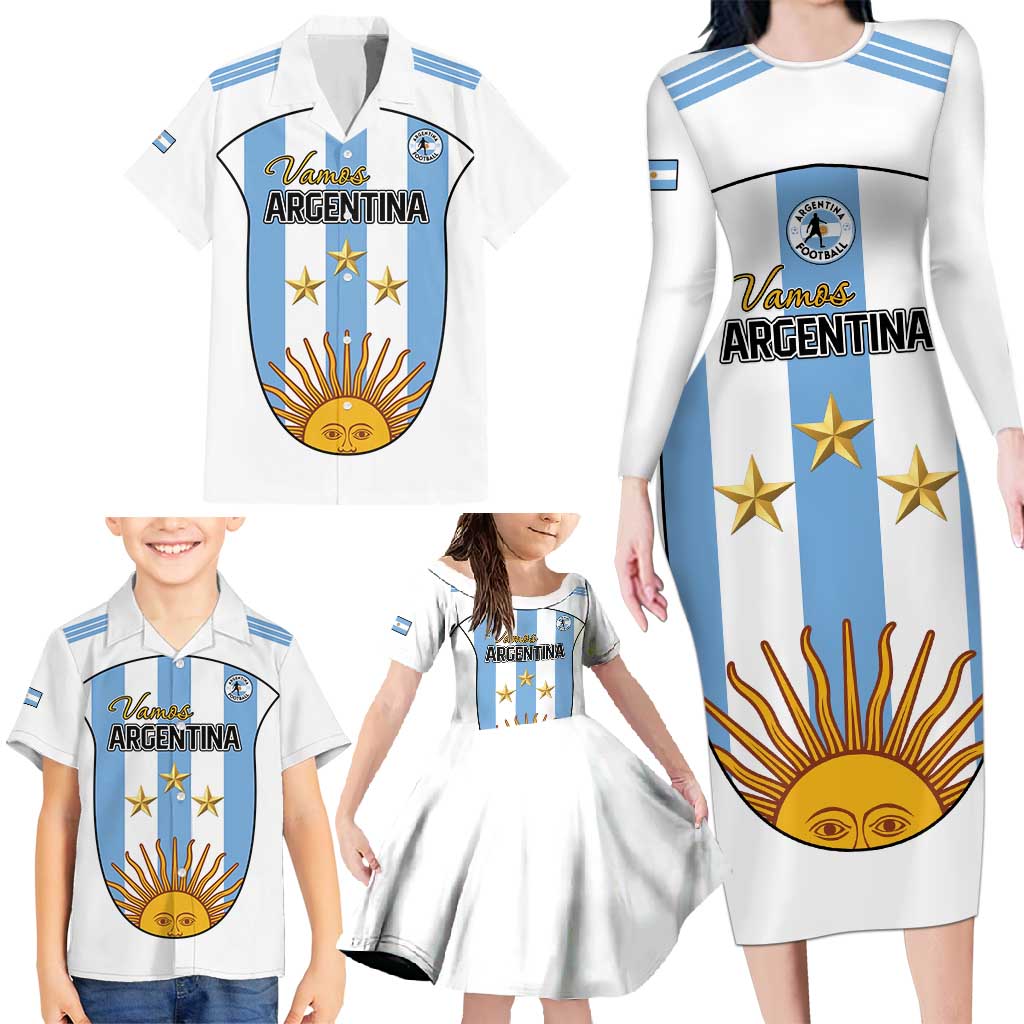 Custom Argentina Football Family Matching Long Sleeve Bodycon Dress and Hawaiian Shirt Vamos Vamos Argentina