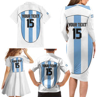 Custom Argentina Football Family Matching Long Sleeve Bodycon Dress and Hawaiian Shirt Vamos Vamos Argentina