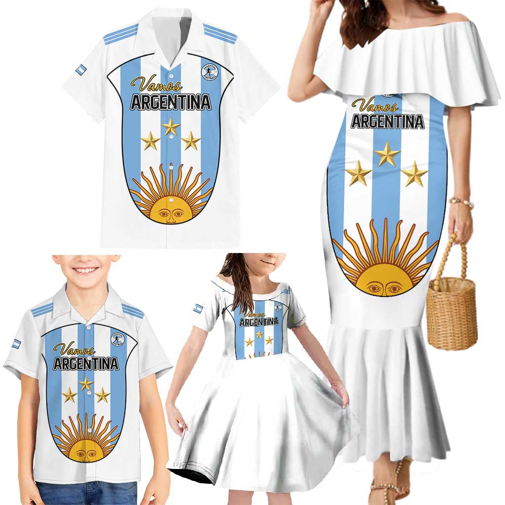 Custom Argentina Football Family Matching Mermaid Dress and Hawaiian Shirt Vamos Vamos Argentina
