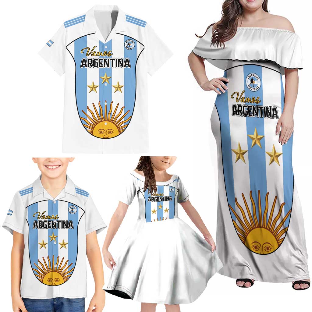 Custom Argentina Football Family Matching Off Shoulder Maxi Dress and Hawaiian Shirt Vamos Vamos Argentina