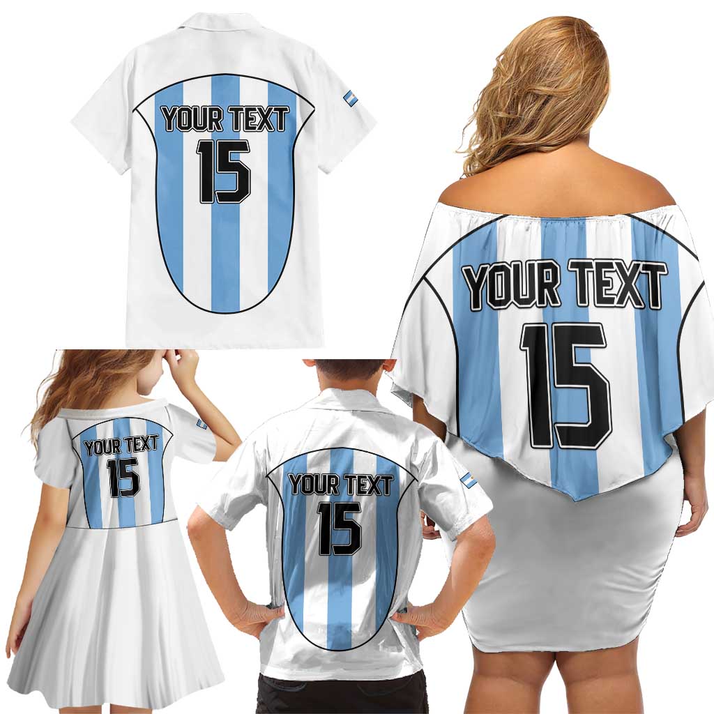 Custom Argentina Football Family Matching Off Shoulder Short Dress and Hawaiian Shirt Vamos Vamos Argentina