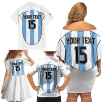 Custom Argentina Football Family Matching Off Shoulder Short Dress and Hawaiian Shirt Vamos Vamos Argentina