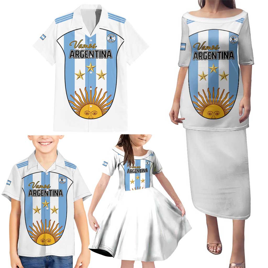 Custom Argentina Football Family Matching Puletasi and Hawaiian Shirt Vamos Vamos Argentina