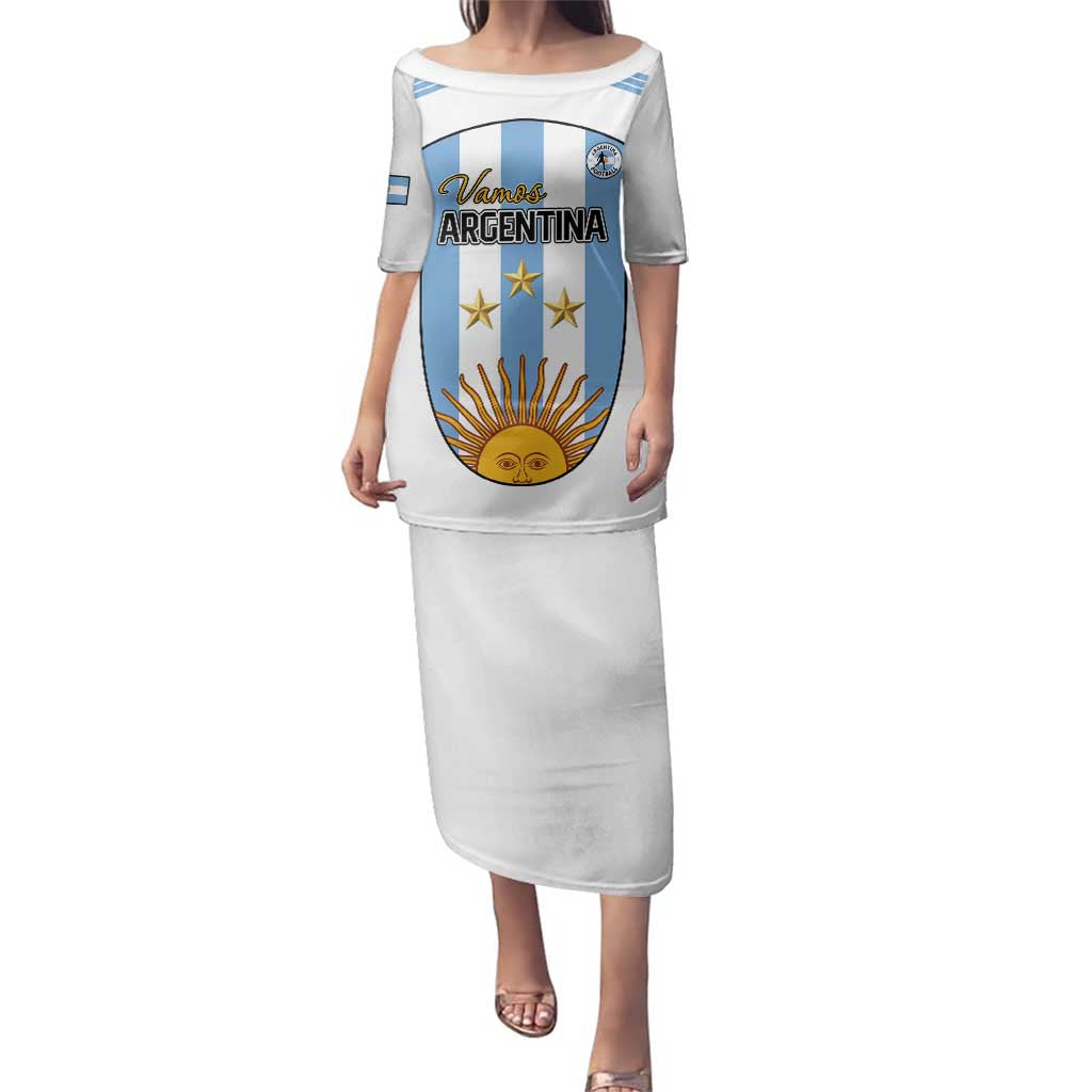 Custom Argentina Football Family Matching Puletasi and Hawaiian Shirt Vamos Vamos Argentina