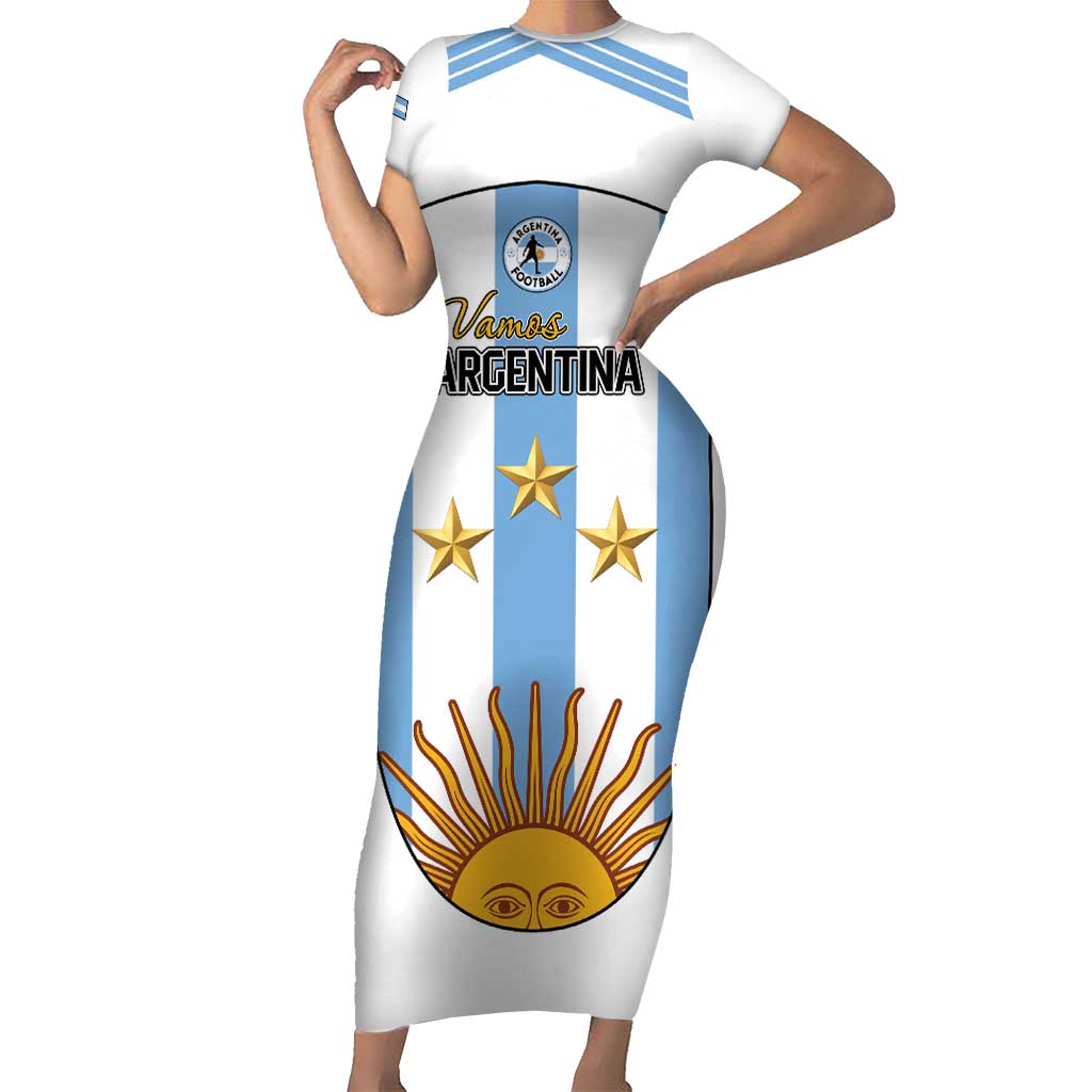 Custom Argentina Football Family Matching Short Sleeve Bodycon Dress and Hawaiian Shirt Vamos Vamos Argentina