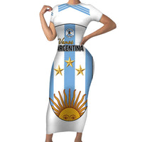Custom Argentina Football Family Matching Short Sleeve Bodycon Dress and Hawaiian Shirt Vamos Vamos Argentina
