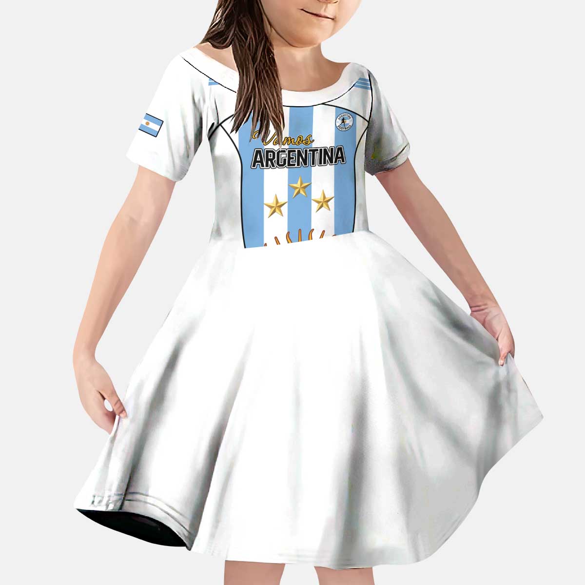 Custom Argentina Football Kid Short Sleeve Dress Vamos Vamos Argentina