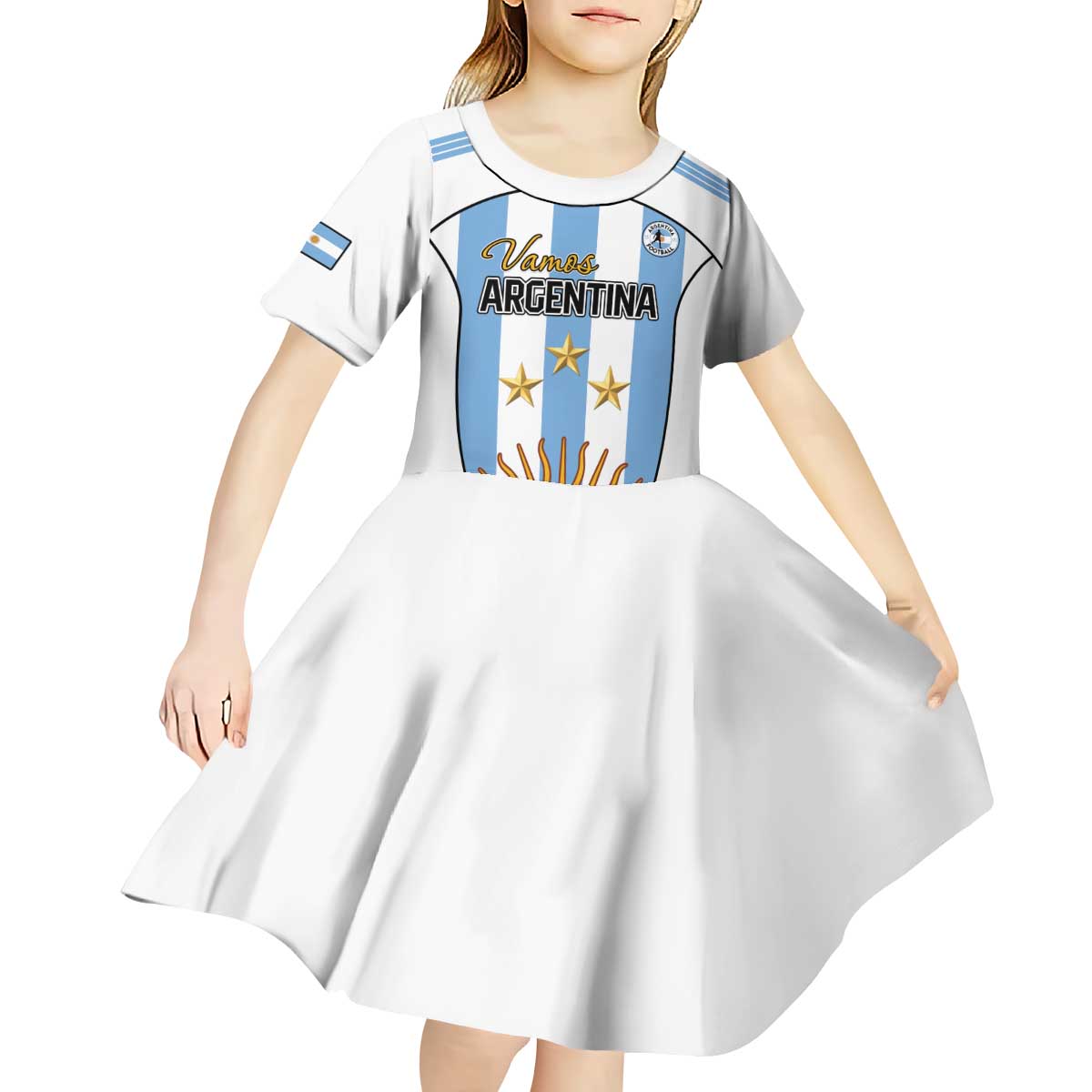 Custom Argentina Football Kid Short Sleeve Dress Vamos Vamos Argentina