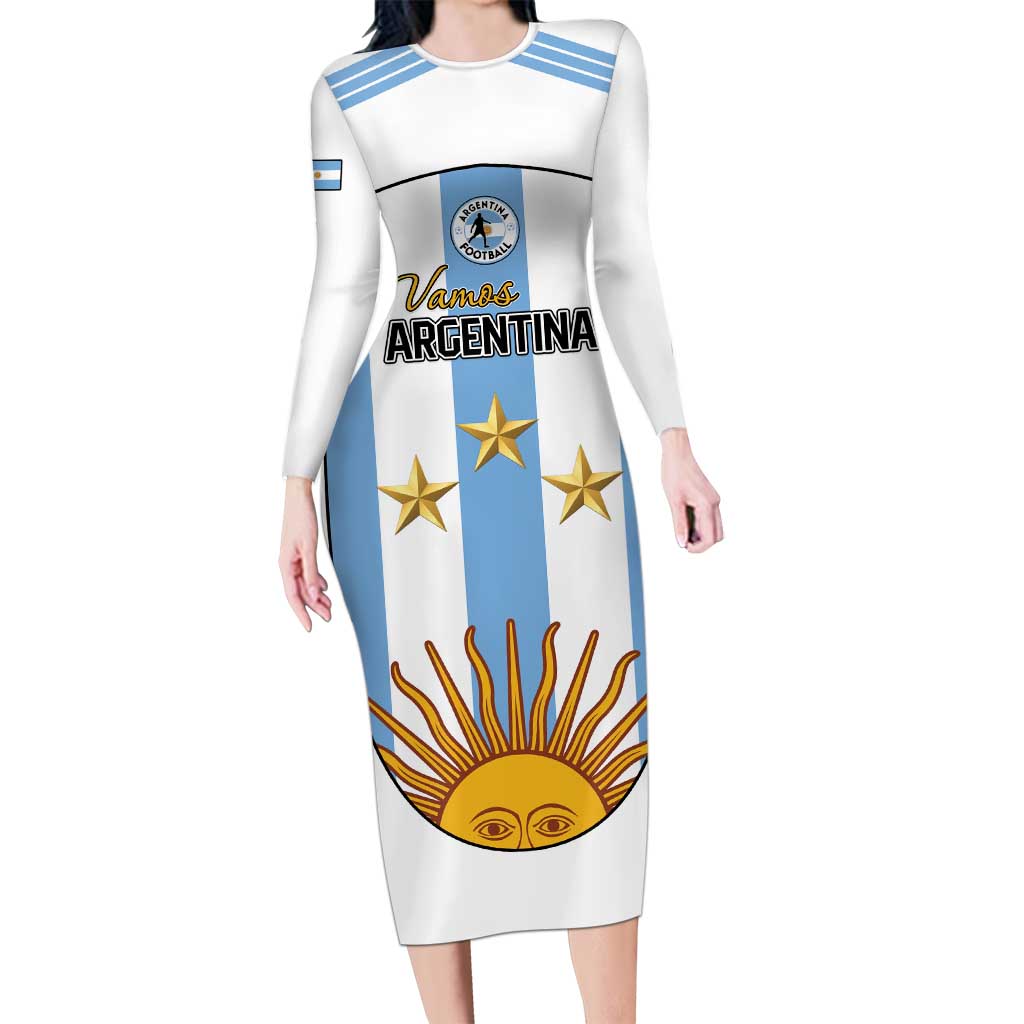 Custom Argentina Football Long Sleeve Bodycon Dress Vamos Vamos Argentina
