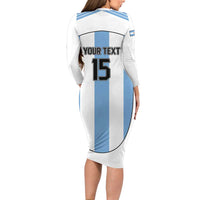 Custom Argentina Football Long Sleeve Bodycon Dress Vamos Vamos Argentina