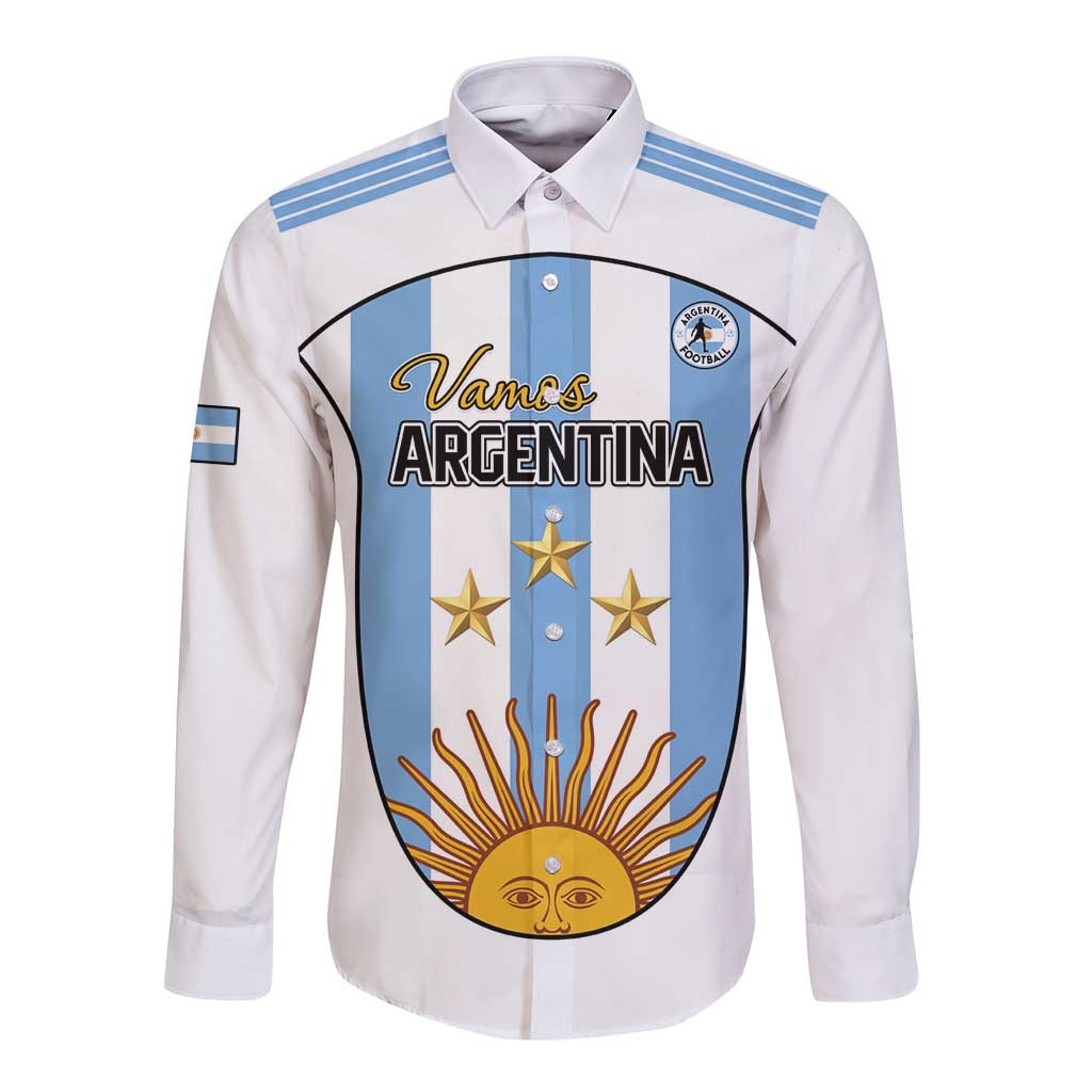 Custom Argentina Football Long Sleeve Button Shirt Vamos Vamos Argentina