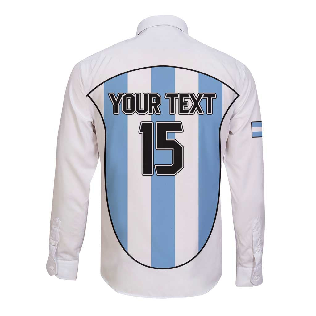 Custom Argentina Football Long Sleeve Button Shirt Vamos Vamos Argentina