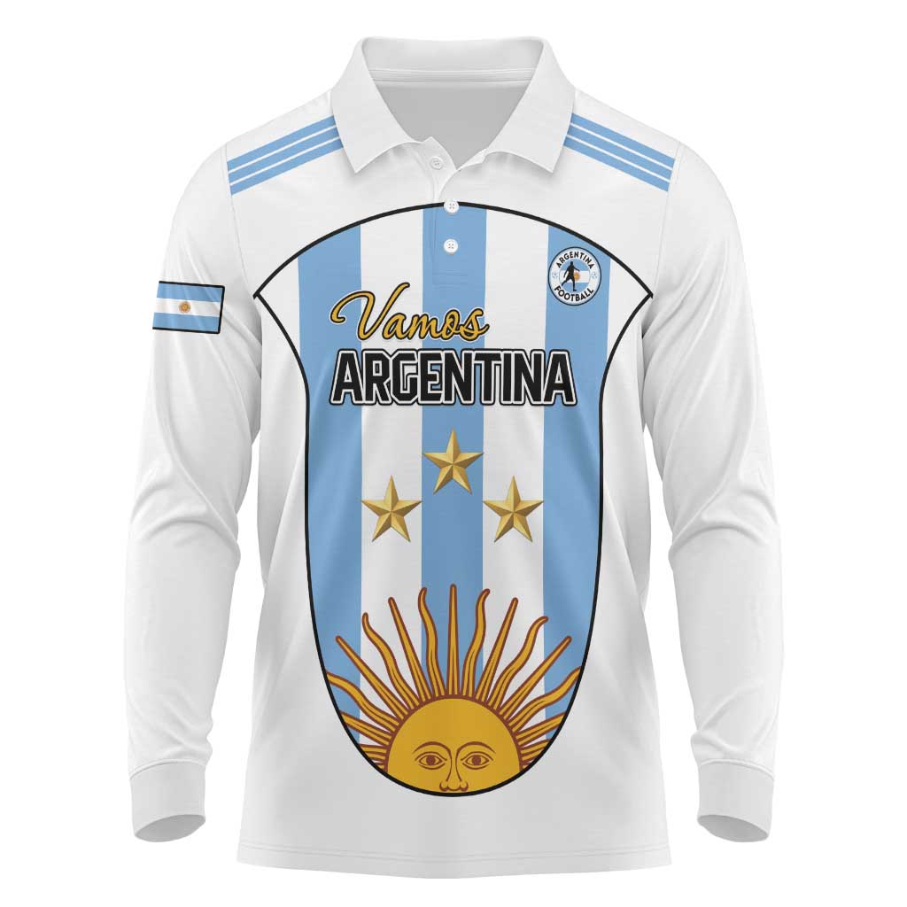 Custom Argentina Football Long Sleeve Polo Shirt Vamos Vamos Argentina