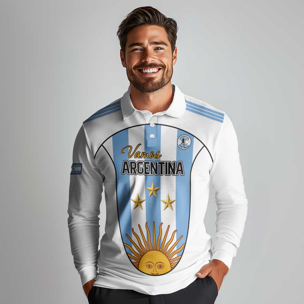 Custom Argentina Football Long Sleeve Polo Shirt Vamos Vamos Argentina