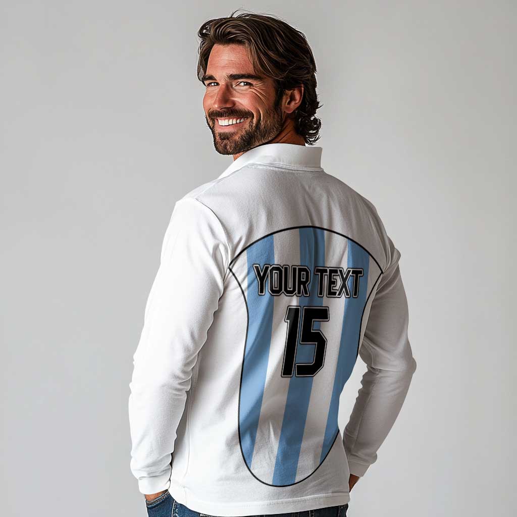 Custom Argentina Football Long Sleeve Polo Shirt Vamos Vamos Argentina