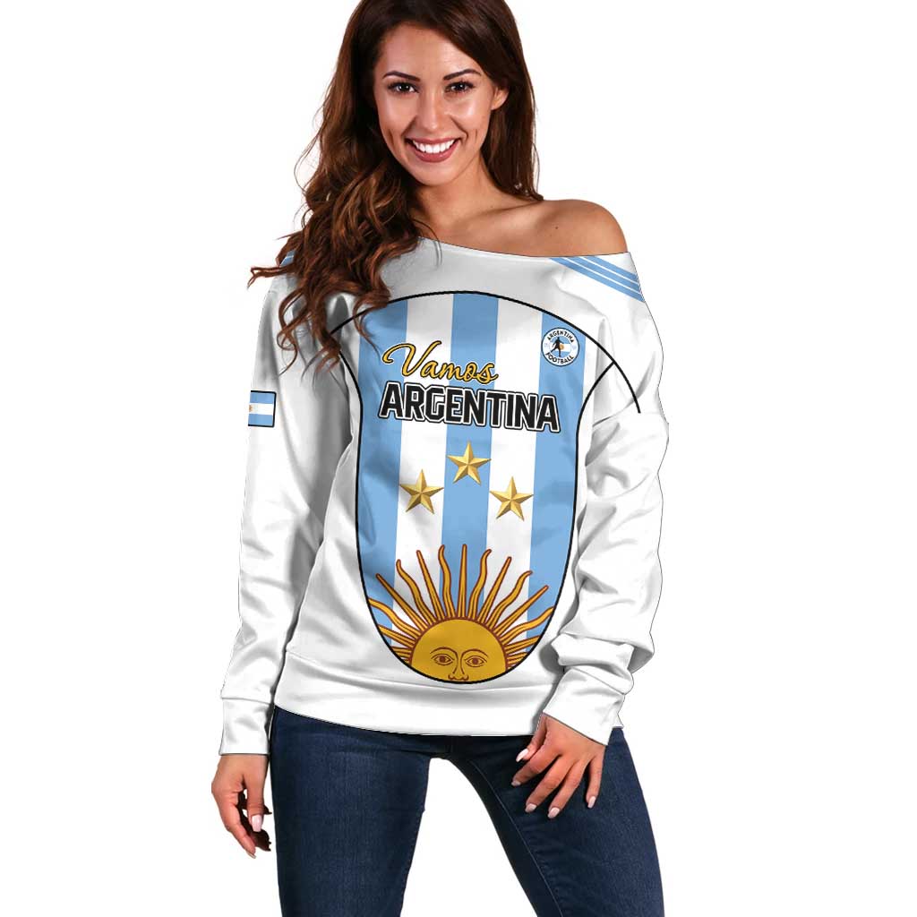 Custom Argentina Football Off Shoulder Sweater Vamos Vamos Argentina