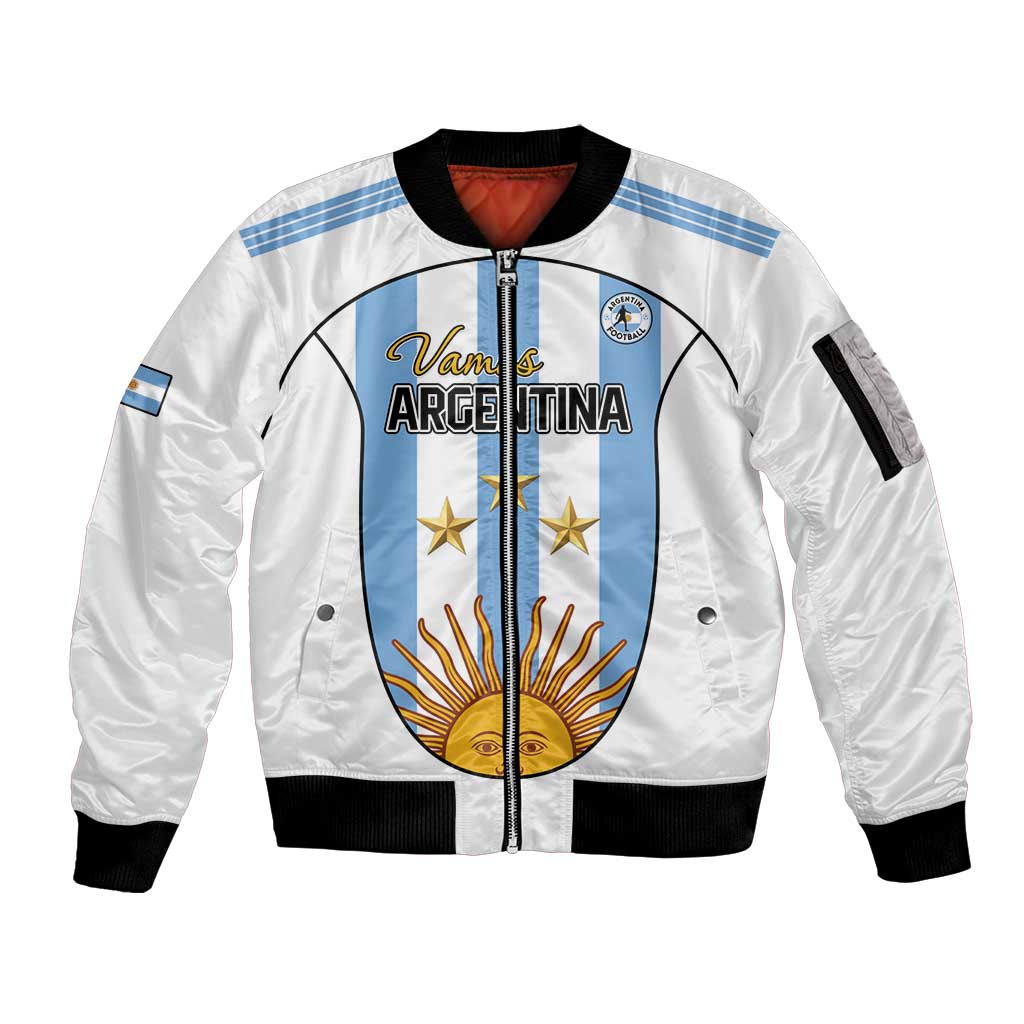 Custom Argentina Football Sleeve Zip Bomber Jacket Vamos Vamos Argentina