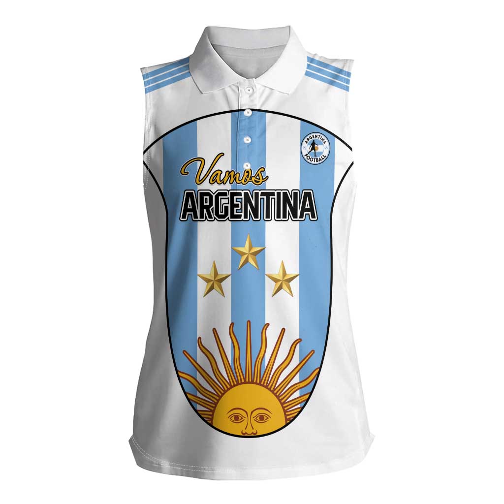 Custom Argentina Football Women Sleeveless Polo Shirt Vamos Vamos Argentina