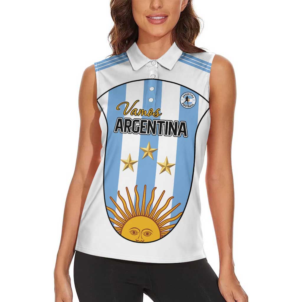 Custom Argentina Football Women Sleeveless Polo Shirt Vamos Vamos Argentina