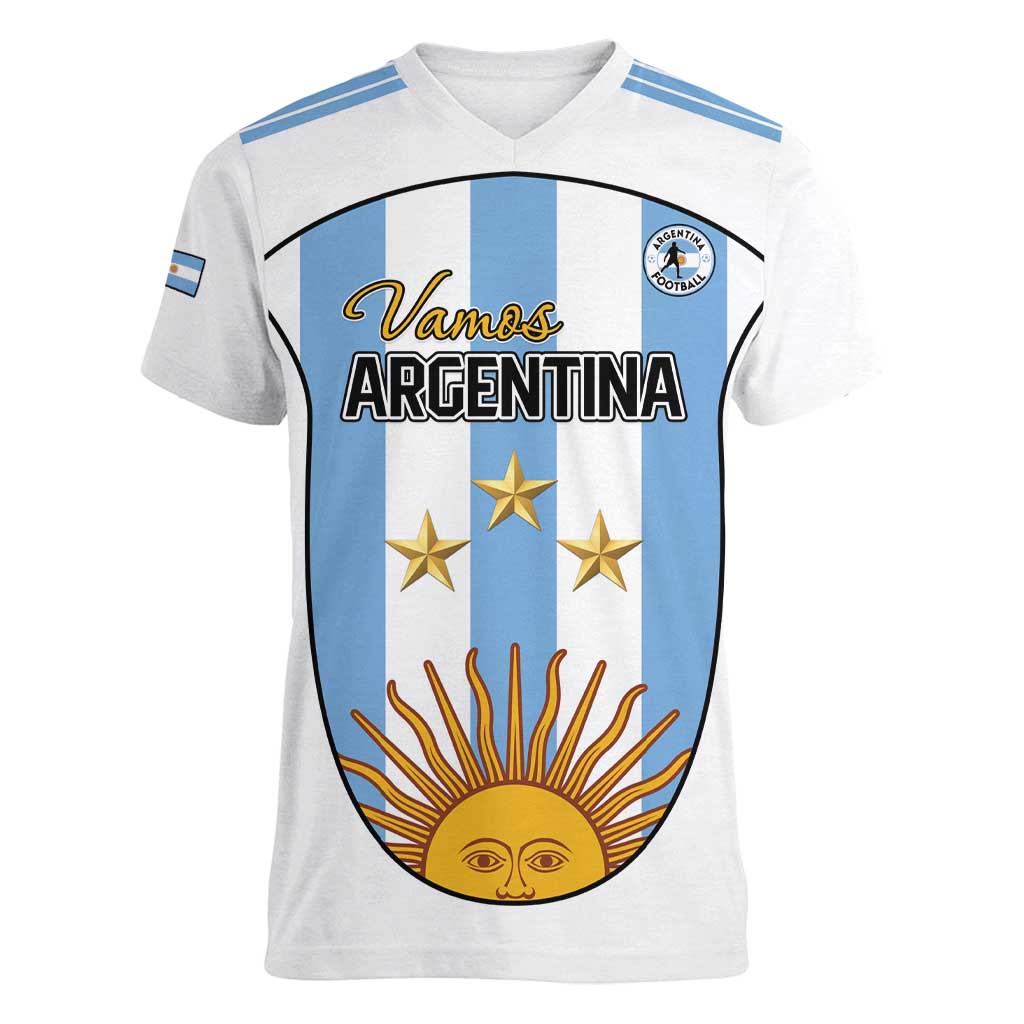Custom Argentina Football Women V-Neck T-Shirt Vamos Vamos Argentina