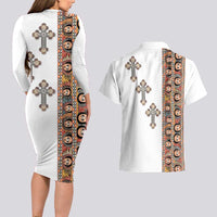 Ethiopia Angels Tilet Couples Matching Long Sleeve Bodycon Dress and Hawaiian Shirt Ethiopian Cross