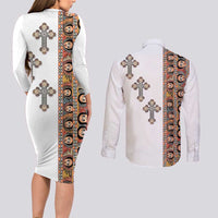 Ethiopia Angels Tilet Couples Matching Long Sleeve Bodycon Dress and Long Sleeve Button Shirt Ethiopian Cross