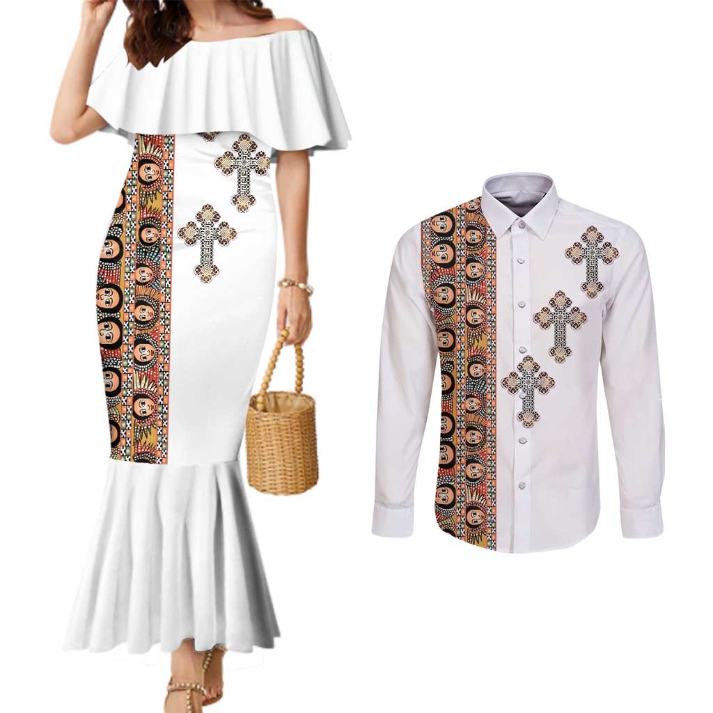 Ethiopia Angels Tilet Couples Matching Mermaid Dress and Long Sleeve Button Shirt Ethiopian Cross
