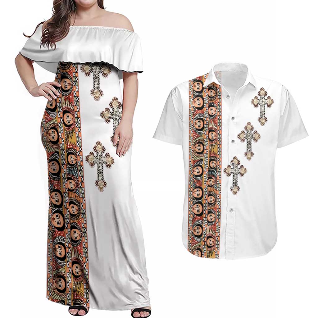 Ethiopia Angels Tilet Couples Matching Off Shoulder Maxi Dress and Hawaiian Shirt Ethiopian Cross