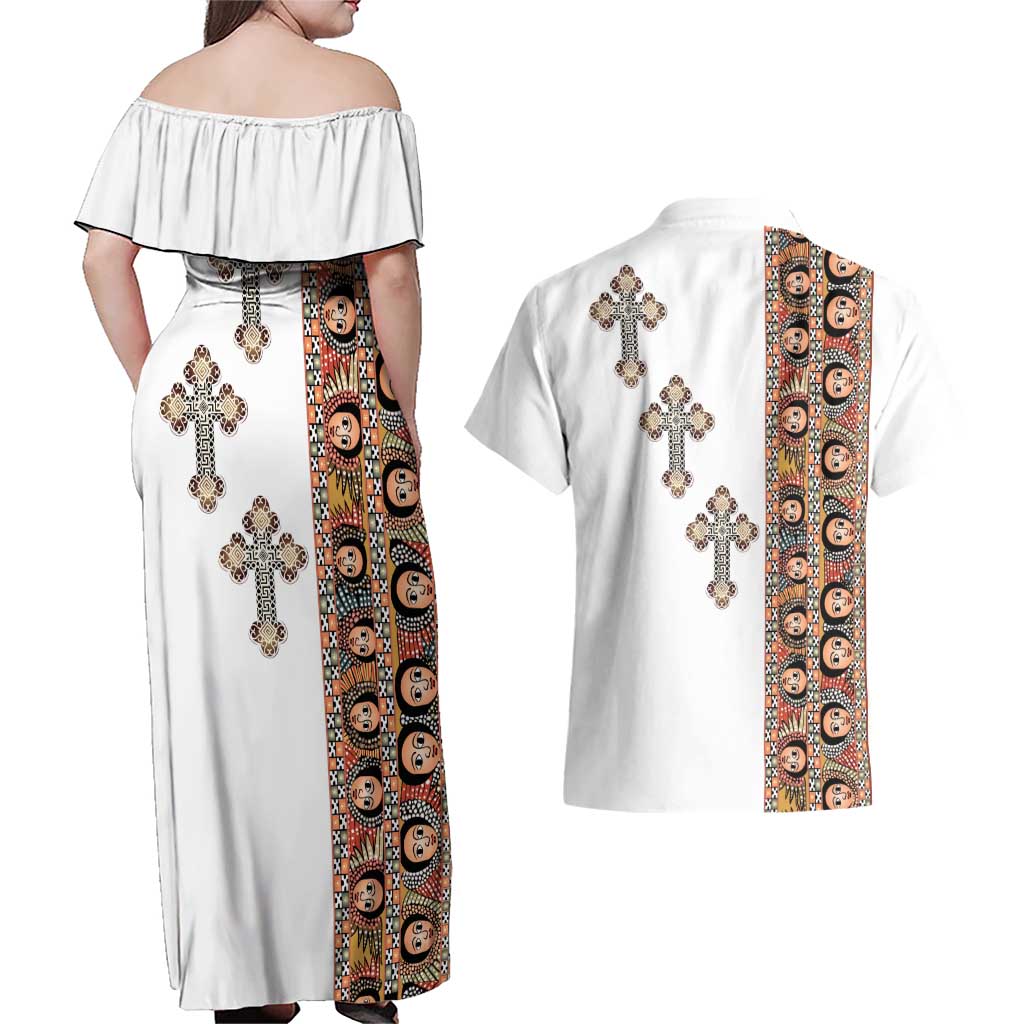 Ethiopia Angels Tilet Couples Matching Off Shoulder Maxi Dress and Hawaiian Shirt Ethiopian Cross