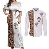 Ethiopia Angels Tilet Couples Matching Off Shoulder Maxi Dress and Long Sleeve Button Shirt Ethiopian Cross