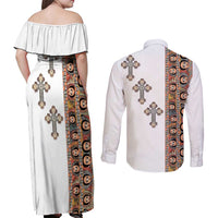 Ethiopia Angels Tilet Couples Matching Off Shoulder Maxi Dress and Long Sleeve Button Shirt Ethiopian Cross