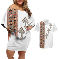 Ethiopia Angels Tilet Couples Matching Off Shoulder Short Dress and Hawaiian Shirt Ethiopian Cross