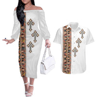 Ethiopia Angels Tilet Couples Matching Off The Shoulder Long Sleeve Dress and Hawaiian Shirt Ethiopian Cross